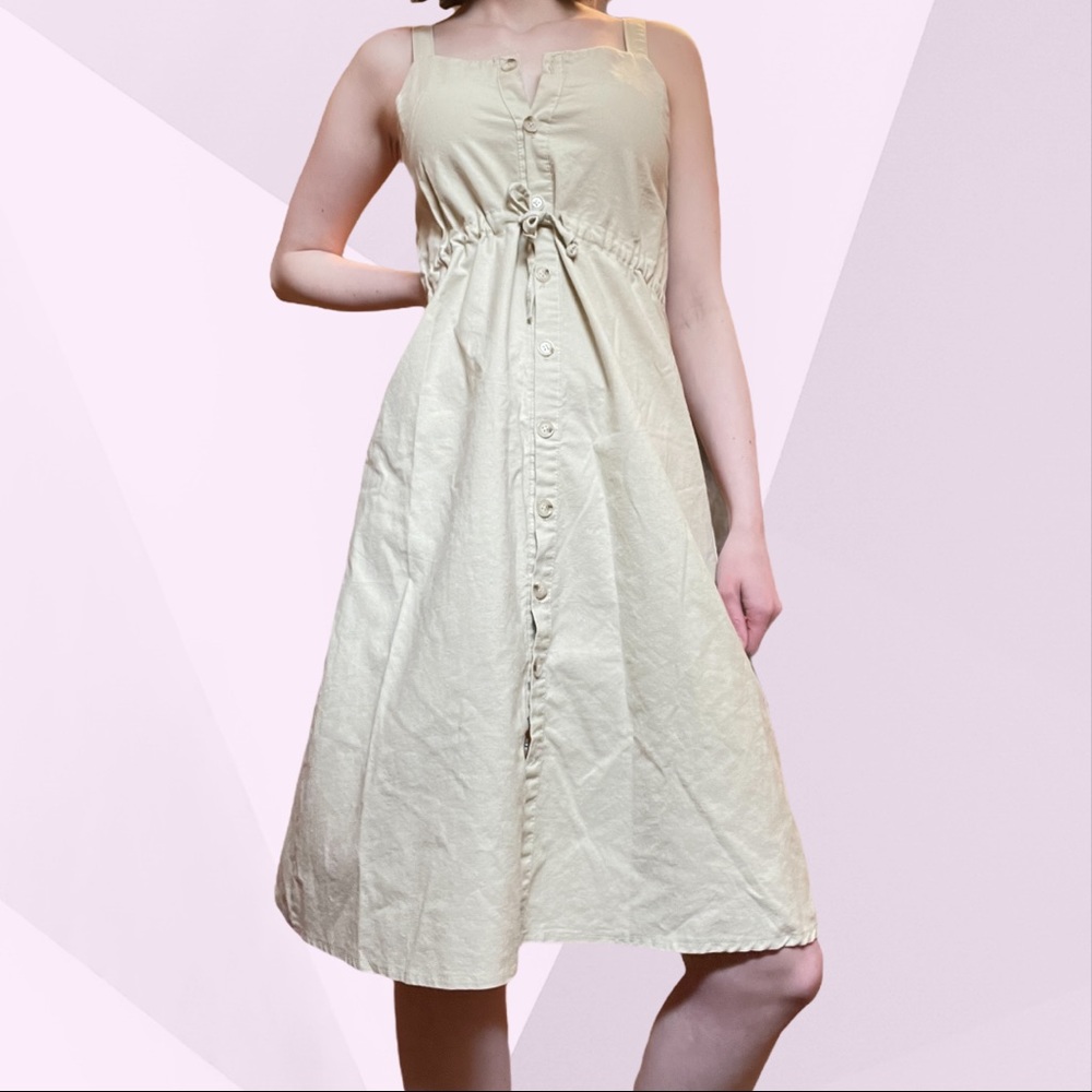 Beige Button-Up Midi Dress